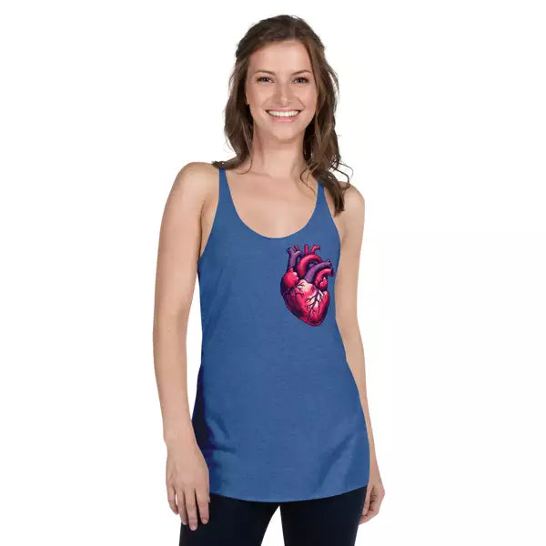 Blue racer back tank, heartless design